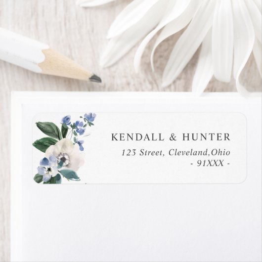 geschilderd blauw en groen bloemadres etiket (Insitu)