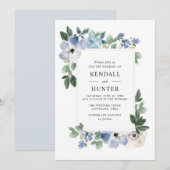 Geschilderd blauw en groen bloemenbruiloft kaart (Voorkant / Achterkant)