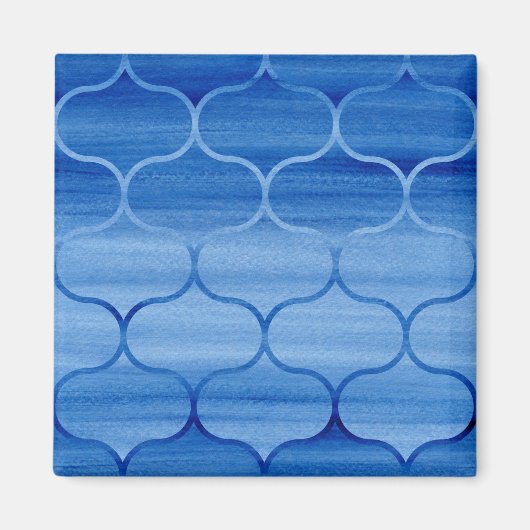 Geschilderd Blauw Geometrisch Ogee Ontwerp Magneet (Voorkant)