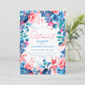  geschilderd blauw & roze bloemenkorf pensioenfees kaart (Staand voorkant)