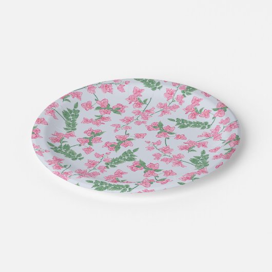 Geschilderd Blauw Roze en Groene Kust Bloemenwijne Papieren Bordje (Gekanteld)