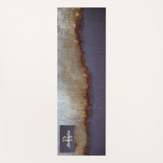 Geschilderd blauw, verroest & zilver grijs metaal  yogamat (Voorkant)