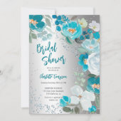 Geschilderd Blauw Zilver Bloemen Winter vrijgezell Kaart (Voorkant)