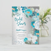 Geschilderd Blauw Zilver Bloemen Winter vrijgezell Kaart (Staand voorkant)