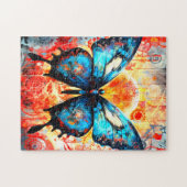 Geschilderd Blauwe Vlinder met Gear Achtergrond. Legpuzzel (Horizontaal)