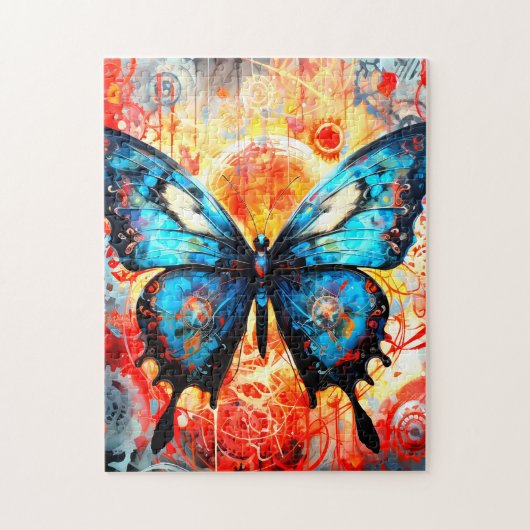 Geschilderd Blauwe Vlinder met Gear Achtergrond. Legpuzzel (Verticaal)