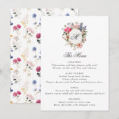 Geschilderd Bloem Calligrafie Monogram Wapen Elega Menu (Voorkant / Achterkant)