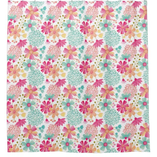 Geschilderd Bloemen Pastel Vrouwelijk Bloemen Patr Douchegordijn (Voorkant)