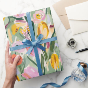 Geschilderd Bloemen Tulp & Zonnebloem Wrapping Pap Cadeaupapier
