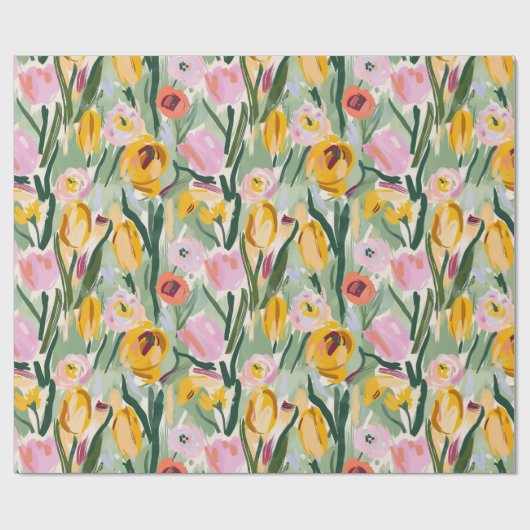 Geschilderd Bloemen Tulp & Zonnebloem Wrapping Pap Cadeaupapier (Vlak)
