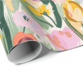 Geschilderd Bloemen Tulp & Zonnebloem Wrapping Pap Cadeaupapier (Rol Hoek)