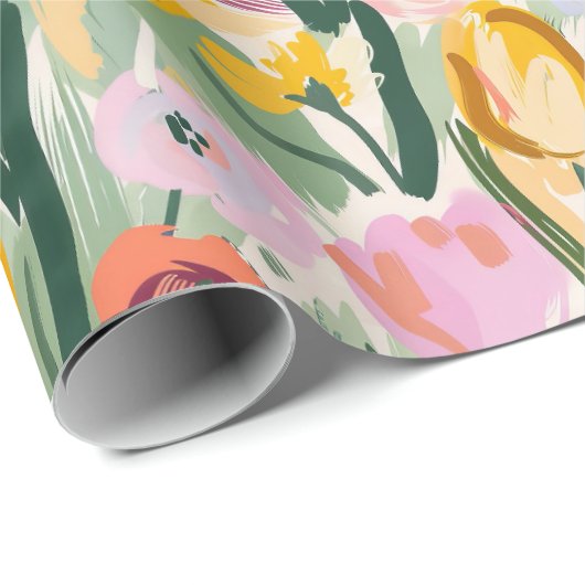 Geschilderd Bloemen Tulp & Zonnebloem Wrapping Pap Cadeaupapier (Rol Hoek)