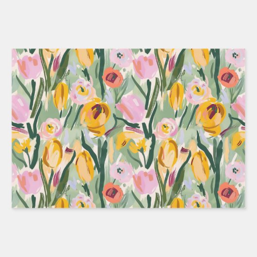 Geschilderd Bloemen Tulp & Zonnebloem Wrapping Pap Inpakpapier Vel (Voorkant 3)