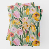 Geschilderd Bloemen Tulp & Zonnebloem Wrapping Pap Inpakpapier Vel (In situ)