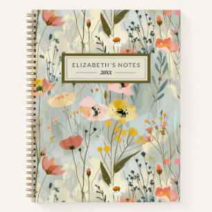 Geschilderd bloemenpatroon Monogram Journal Notitieboek