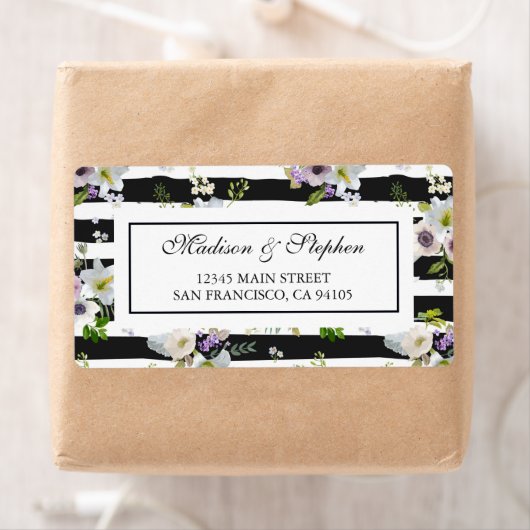 Geschilderd bloemig gestreept patroon - Bruiloft Etiket (Insitu)