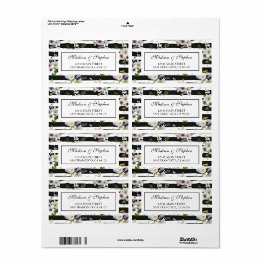 Geschilderd bloemig gestreept patroon - Bruiloft Etiket (Full Sheet)