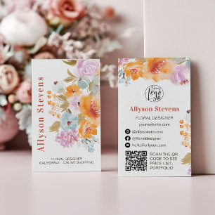 Geschilderd boho bloem waterverf bloemist logo qr visitekaartje