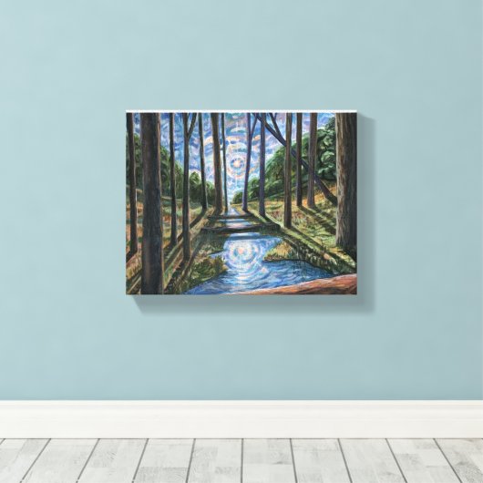 Geschilderd bos met Stroom Canvas Afdruk (Insitu (Houten vloer))