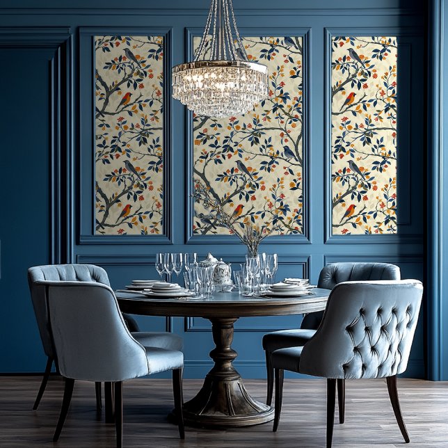 Geschilderd bos met vogels Chinoiserie stijl Behang (Creator heeft geüpload)