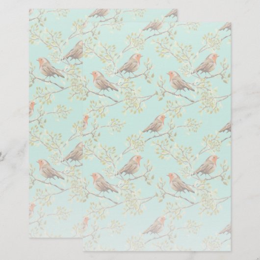 geschilderd Europees Robin vogelpatroon Briefpapier (Voorkant / Achterkant)