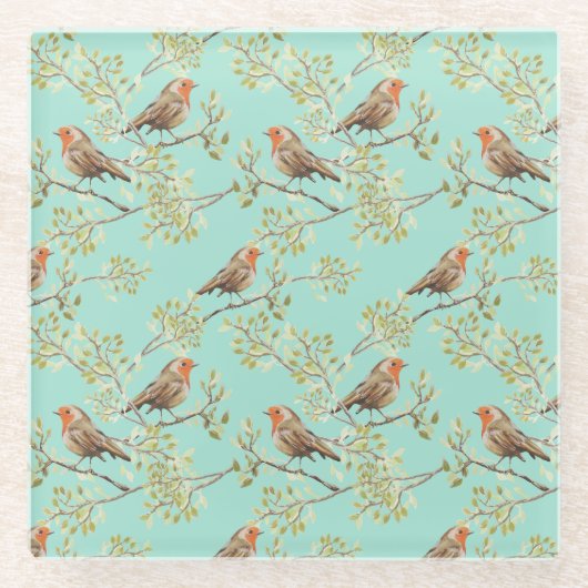  geschilderd Europees Robin vogelpatroon Glazen Onderzetter (Voorkant)