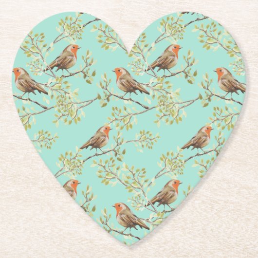  geschilderd Europees Robin vogelpatroon Kartonnen Onderzetters (Voorkant)