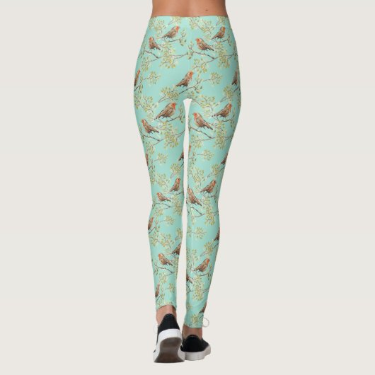  geschilderd Europees Robin vogelpatroon Leggings (Achterkant)