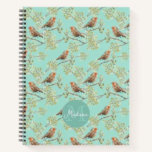  geschilderd Europees Robin vogelpatroon Notitieboek (Voorkant)