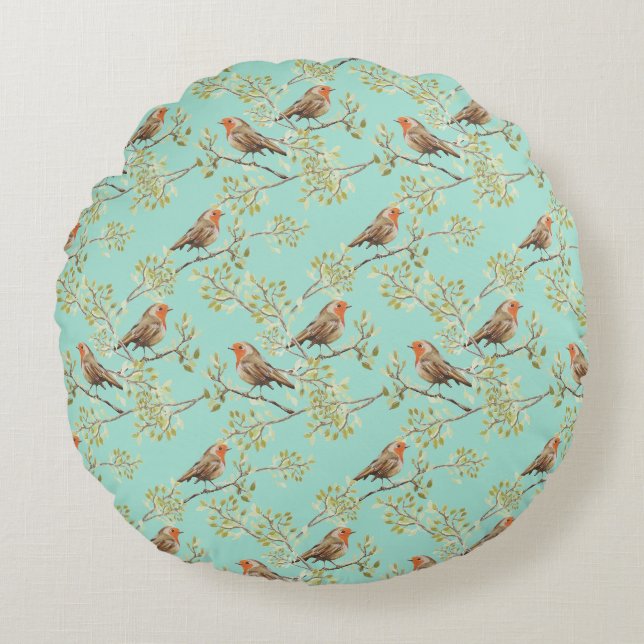  geschilderd Europees Robin vogelpatroon Rond Kussen (Voorkant)