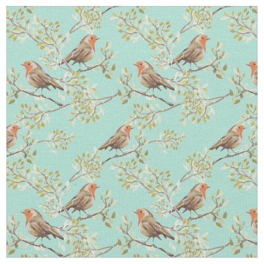  geschilderd Europees Robin vogelpatroon Stof (Close Up)