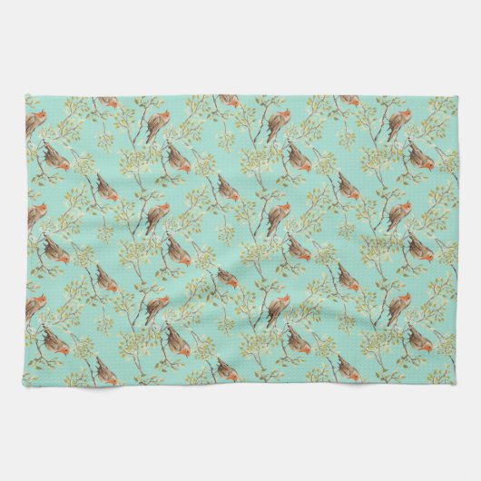  geschilderd Europees Robin vogelpatroon Theedoek (Horizontaal)