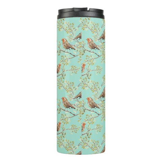 geschilderd Europees Robin vogelpatroon Thermosbeker (Achterkant)