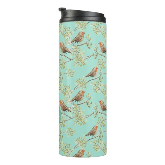  geschilderd Europees Robin vogelpatroon Thermosbeker (Geroteerd rechts)