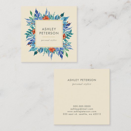 Geschilderd Floral Botanisch Elegant Modern Vierkante Visitekaartje (Voorkant / Achterkant)