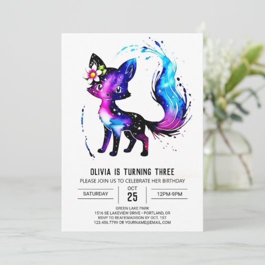 Geschilderd Girly Fox Digitaal Meisje Verjaardag Kaart (Staand voorkant)