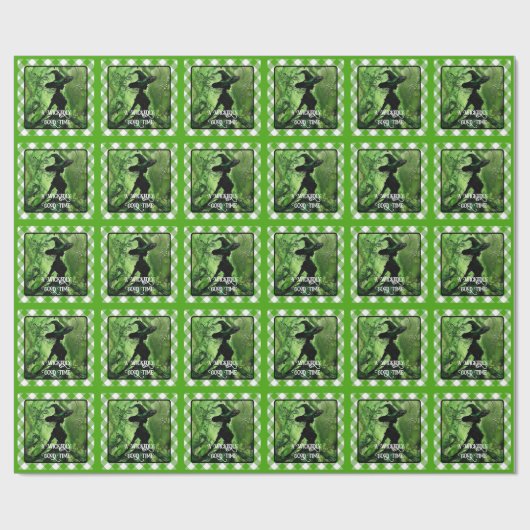 Geschilderd goddeloos goede heks Green Gingham Pla Cadeaupapier (Vlak)