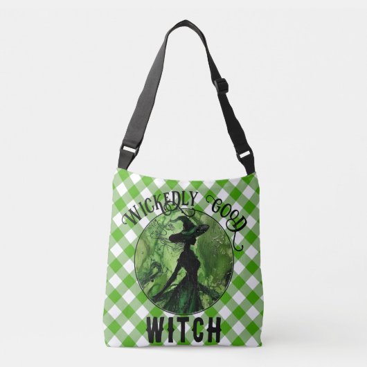 Geschilderd goddeloos goede heks Green Gingham Pla Crossbody Tas (Voorkant)