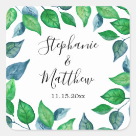 Geschilderd groen bladeren Waterverf bladeren brui Vierkante Sticker