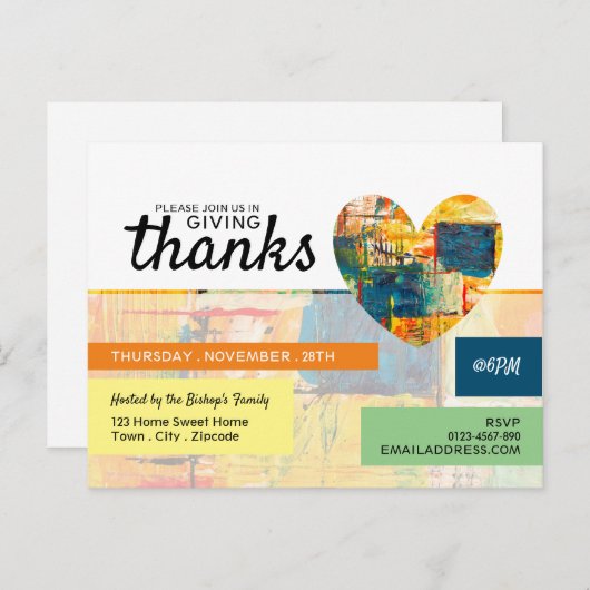 Geschilderd hart, uitnodiging van de Thanksgiving (Voorkant / Achterkant)