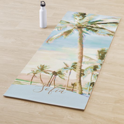 Geschilderd Hawaiiaans strand Mauna Lani Bay, blau Yogamat (In situ)