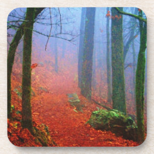 Geschilderd herfstblauw bos mist drankjes onderzetter