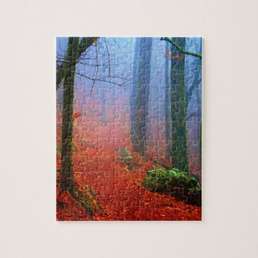 Geschilderd herfstblauw bos mist legpuzzel (Verticaal)