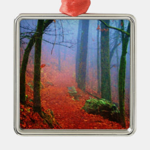 Geschilderd herfstblauw bos mist metalen ornament