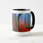 Geschilderd herfstblauw bos mist mok (Voorkant rechts)