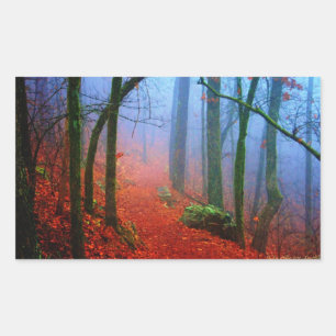 Geschilderd herfstblauw bos mist rechthoekige sticker