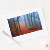 Geschilderd herfstblauw bos mist rechthoekige sticker (Envelop)