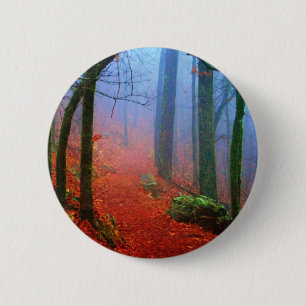 Geschilderd herfstblauw bos mist ronde button 5,7 cm