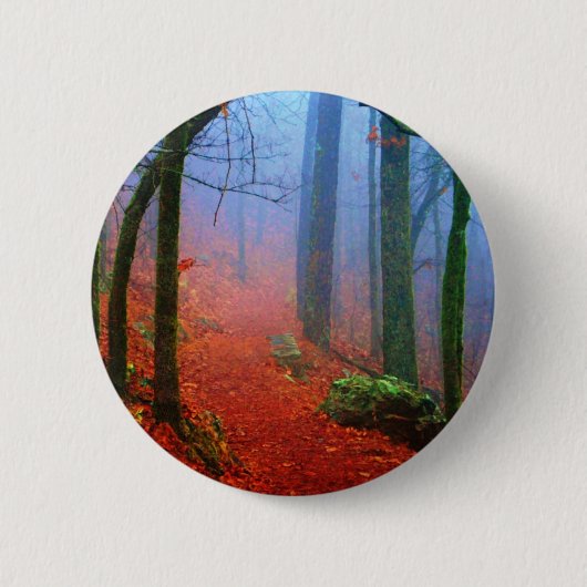 Geschilderd herfstblauw bos mist ronde button 5,7 cm (Voorkant)