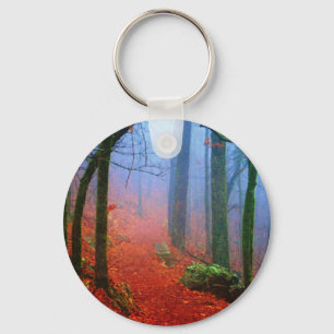 Geschilderd herfstblauw bos mist sleutelhanger